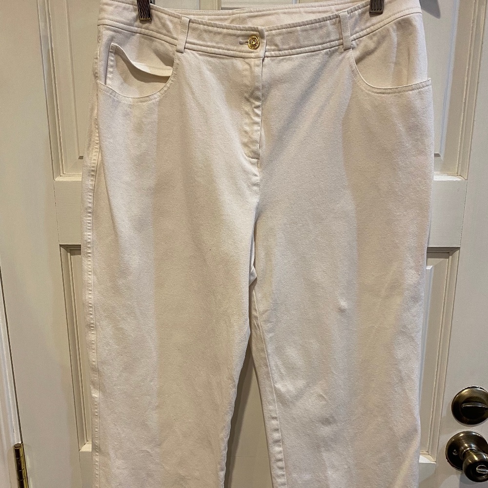 St. John White Jean Capri Cropped Pants Stretch 12